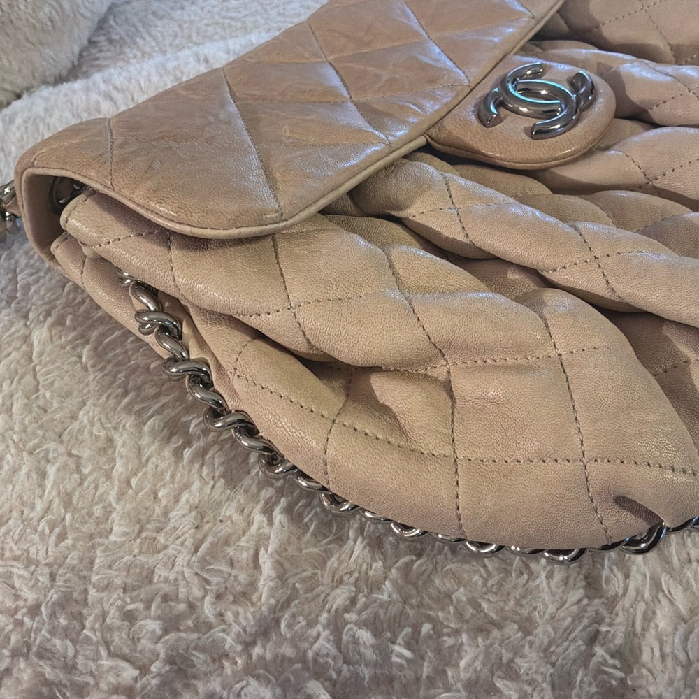 Chanel Light Beige Quilted Shoulder Bag